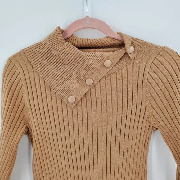 Vintage Liz Claiborne Womens Sweater Button Collar Tan Brown Size Small - Picture 2 of 5
